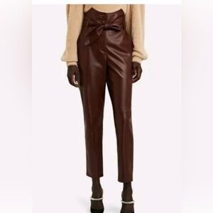Nanushka - Chestnut Brown Vegan Leather Tie Waist Trousers butterfly soft